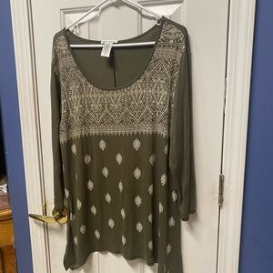 Rebecca Malone Womens Black Gold Bell  Sleeve Pullover Top Blouse Size XL